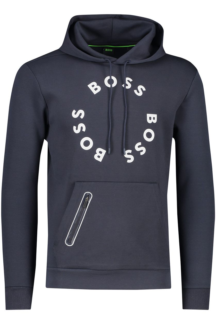Hugo Boss sweater donkerblauw met print katoen hoodie 
