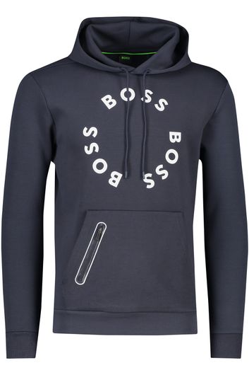 sweater Hugo Boss donkerblauw geprint katoen hoodie 