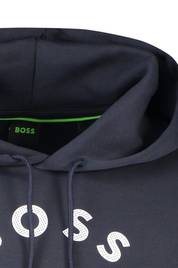 Hugo Boss sweater hoodie navy geprint katoen