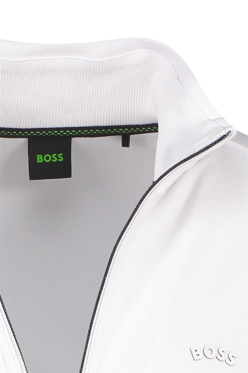 Hugo Boss vest wit effen katoen rits met steekzakken 