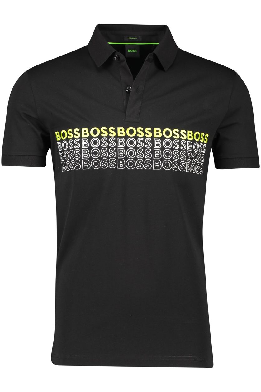 Hugo Boss polo normale fit zwart geprint katoen-stretch