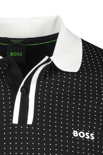 Hugo Boss polo normale fit zwart gestippeld katoen