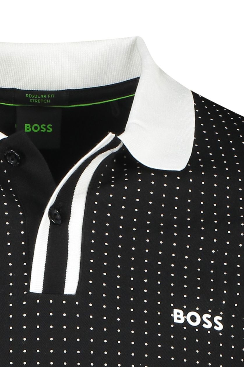 Hugo Boss polo zwart katoen normale fit met stippen print