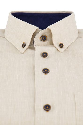Portofino casual overhemd korte mouw wijde fit beige effen 100% linnen
