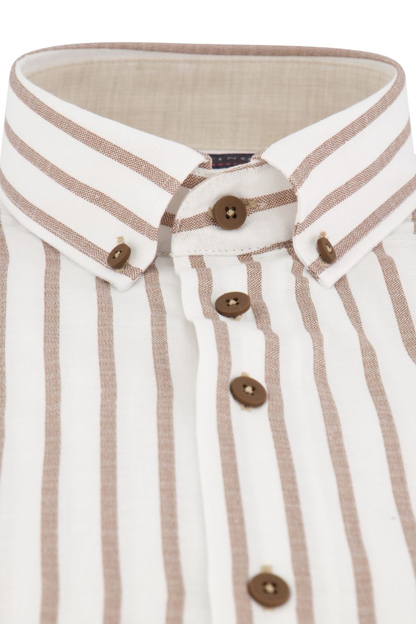 Portofino overhemd korte mouw beige gestreept regular fit