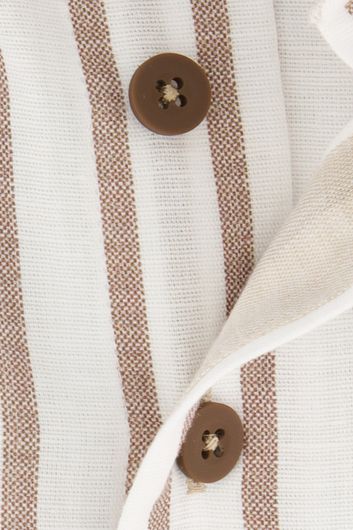 Portofino overhemd korte mouw beige gestreept katoen