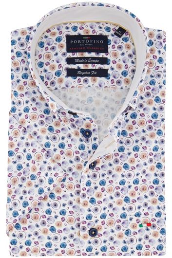 Portofino casual overhemd button-down korte mouw regular fit wit multicolor geprint katoen