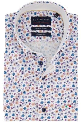 Portofino Portofino casual overhemd button-down korte mouw regular fit wit multicolor geprint katoen