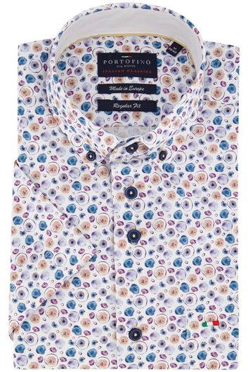 Portofino casual overhemd button-down korte mouw regular fit wit multicolor geprint katoen
