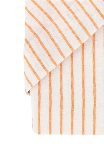 Portofino casual overhemd korte mouw regular fit oranje gestreept linnen
