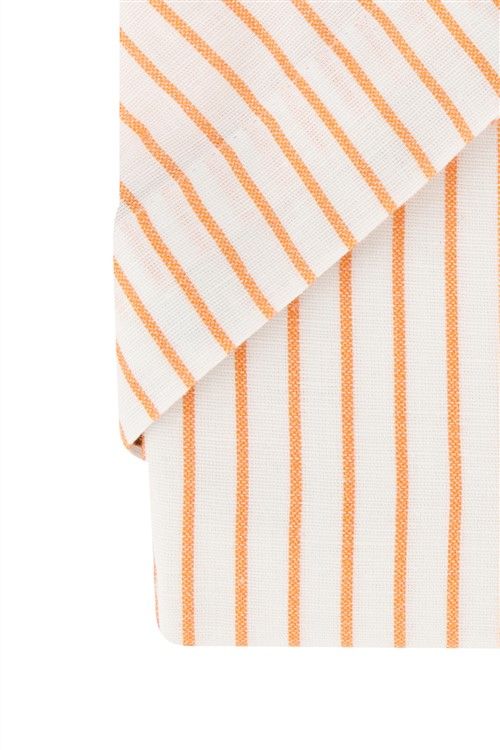 Portofino casual overhemd korte mouw regular fit oranje verticaal gestreept linnen