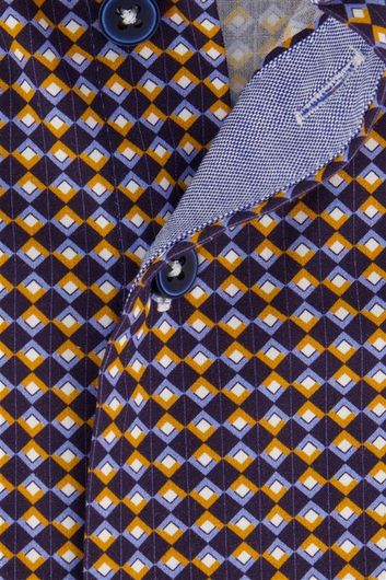 Portofino casual overhemd korte mouw regular fit paars geprint katoen