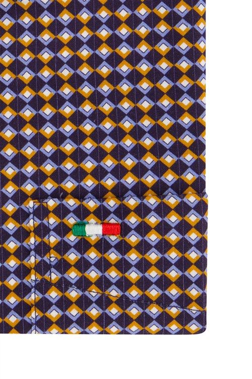 Portofino casual overhemd korte mouw regular fit paars multicolor geprint katoen