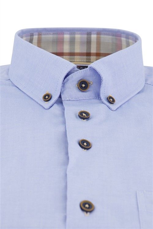 Portofino casual overhemd korte mouw borstzak regular fit lichtblauw effen katoen