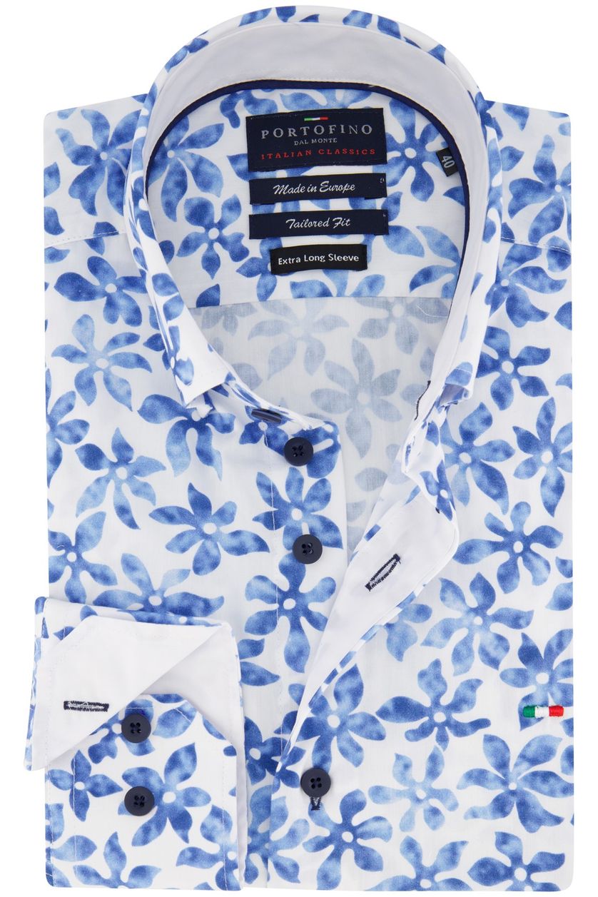 Portofino overhemd ml 7 blauw bloemenprint tailored fit