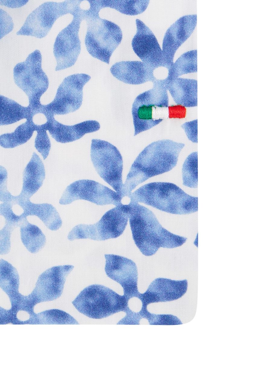 Portofino overhemd ml 7 blauw bloemenprint tailored fit