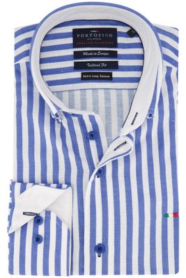Portofino Portofino casual overhemd linnen mouwlengte 7 normale fit blauw wit gestreept