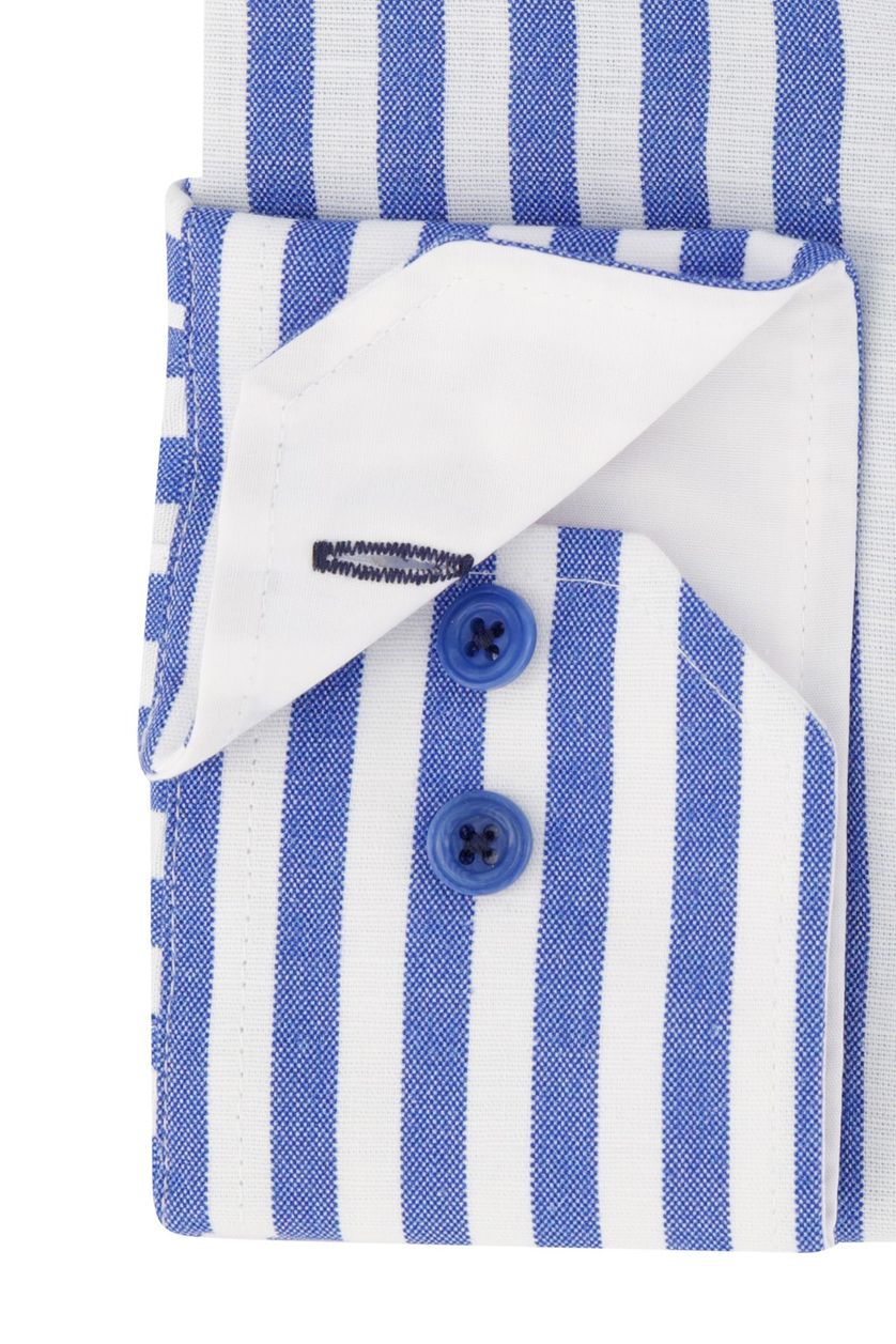 Portofino casual overhemd linnen mouwlengte 7 normale fit blauw wit gestreept
