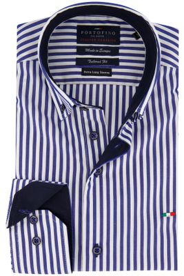 Portofino Portofino overhemd tailored fit blauw wit gestreept button down boord