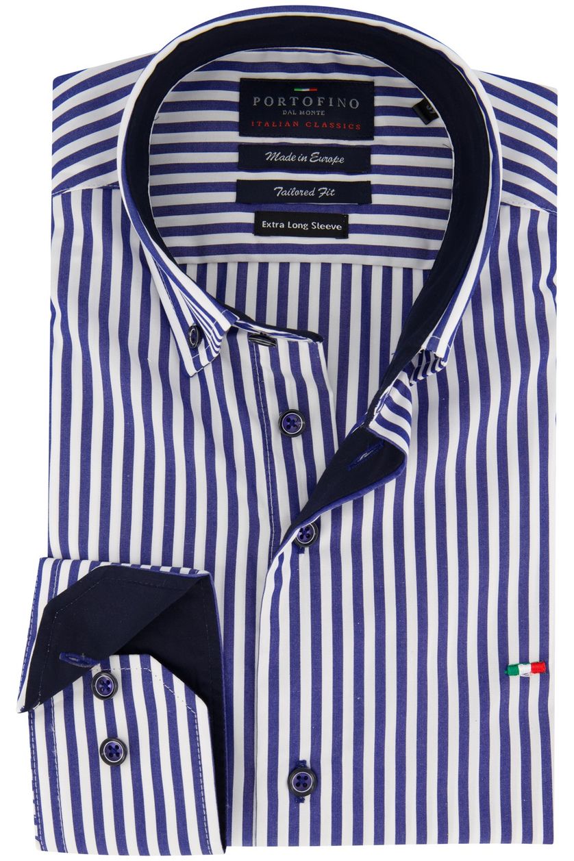 Portofino overhemd tailored fit blauw wit gestreept button down boord