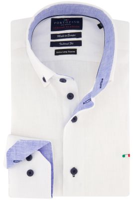 Portofino Portofino overhemd mouwlengte 7 Tailored Fit wit linnen