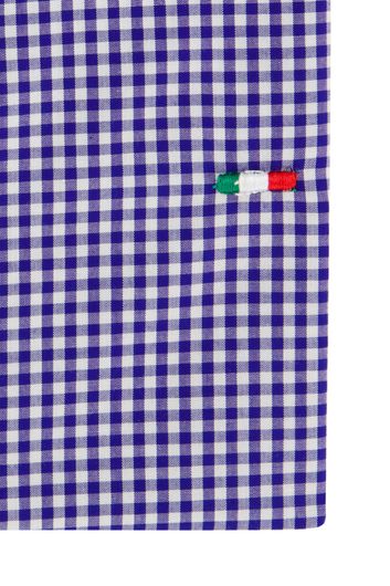 Portofino casual overhemd mouwlengte 7 tailord fit blauw geruit katoen