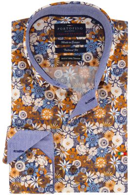 Portofino Overhemd Portofino mouwlengte 7 tailord fit blauw geprint katoen