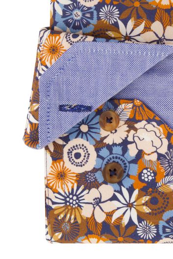 Portofino casual overhemd mouwlengte 7 tailord fit blauw geprint katoen 