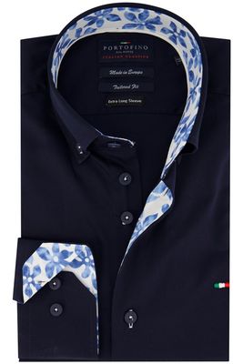 Portofino Casual overhemd Portofino mouwlengte 7 normale fit donkerblauw uni
