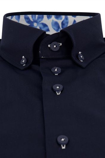 Portofino casual overhemd mouwlengte 7 normale fit navy effen 100% katoen