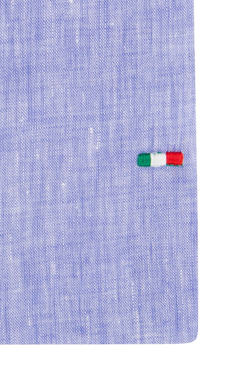 Linnen Portofino overhemd mouwlengte 7 normale fit blauw effen