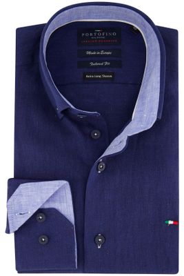 Portofino Portofino casual overhemd mouwlengte 7 normale fit donkerblauw effen linnen