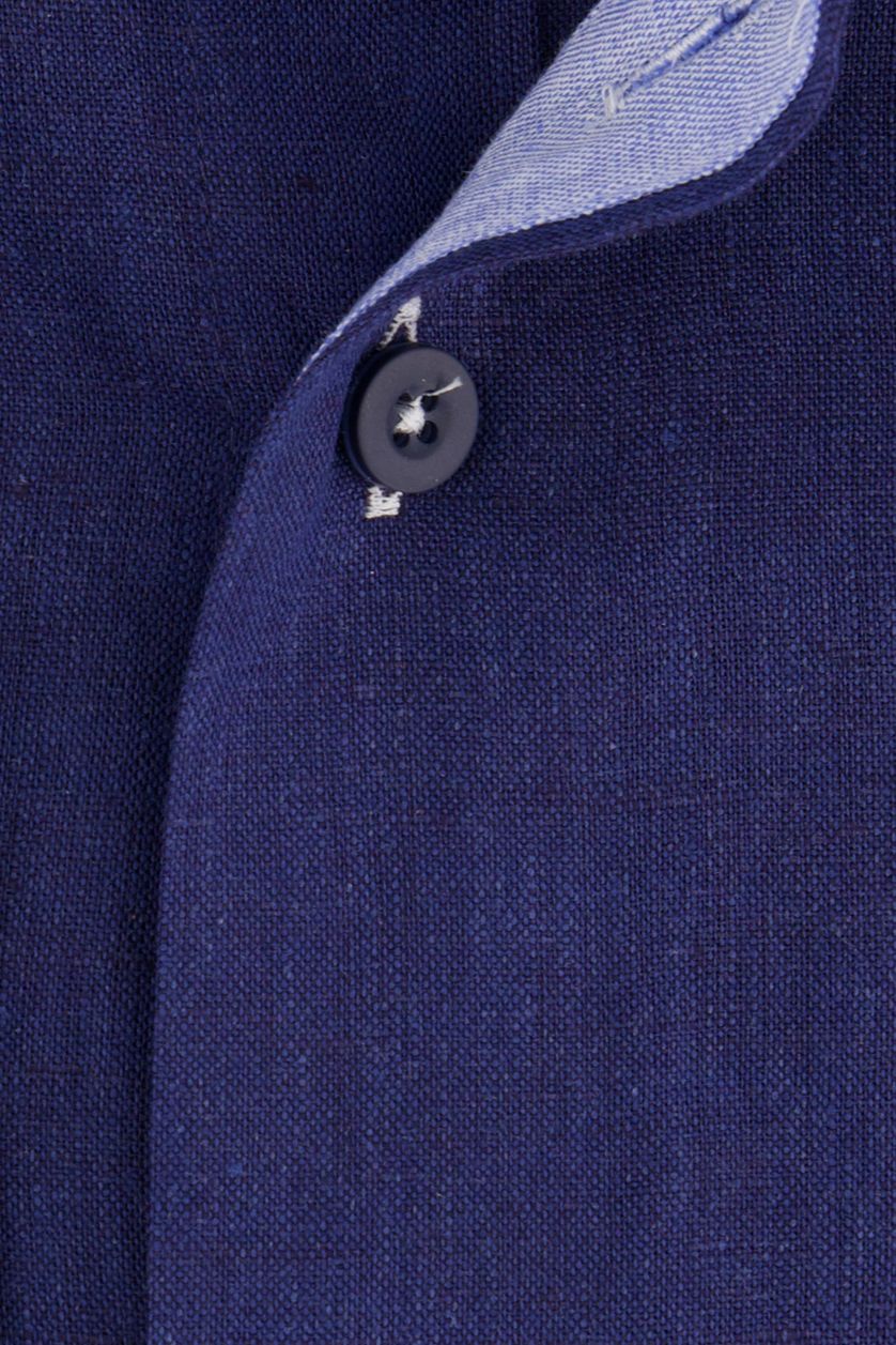 Portofino casual overhemd normale fit donkerblauw effen linnen mouwlengte 7