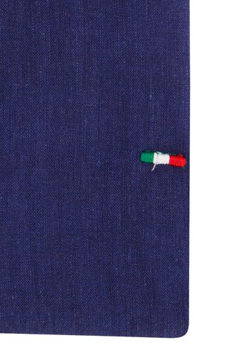 Portofino overhemd mouwlengte 7 normale fit effen donkerblauw linnen