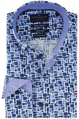 Portofino Portofino overhemd ml 7 blauw geprint tailored fit met button down boord