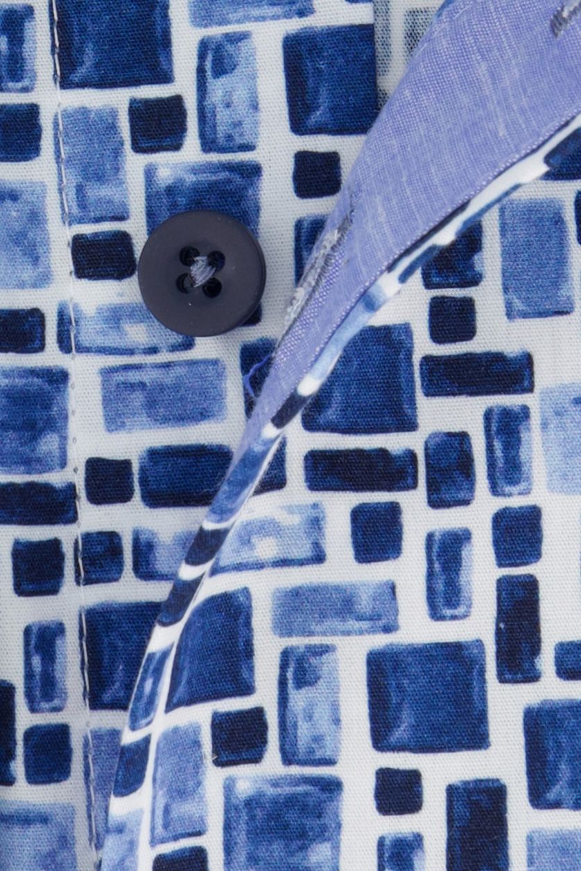 Portofino overhemd ml 7 blauw geprint tailored fit met button down boord