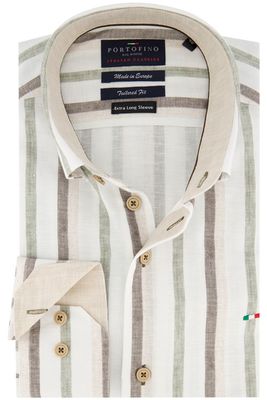 Portofino Portofino overhemd beige/wit gestreept linnen button down boord