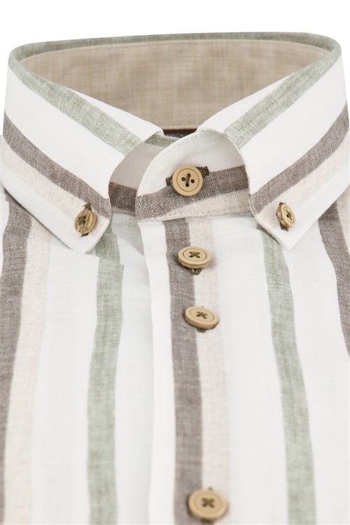 Portofino overhemd tailored fit beige/wit gestreept