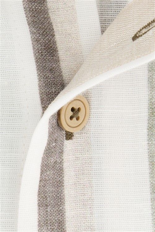 Portofino overhemd tailored fit beige/wit gestreept met button down  boord