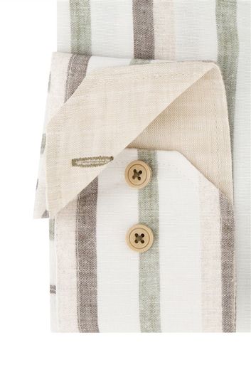 Portofino overhemd beige/wit gestreept linnen button down boord
