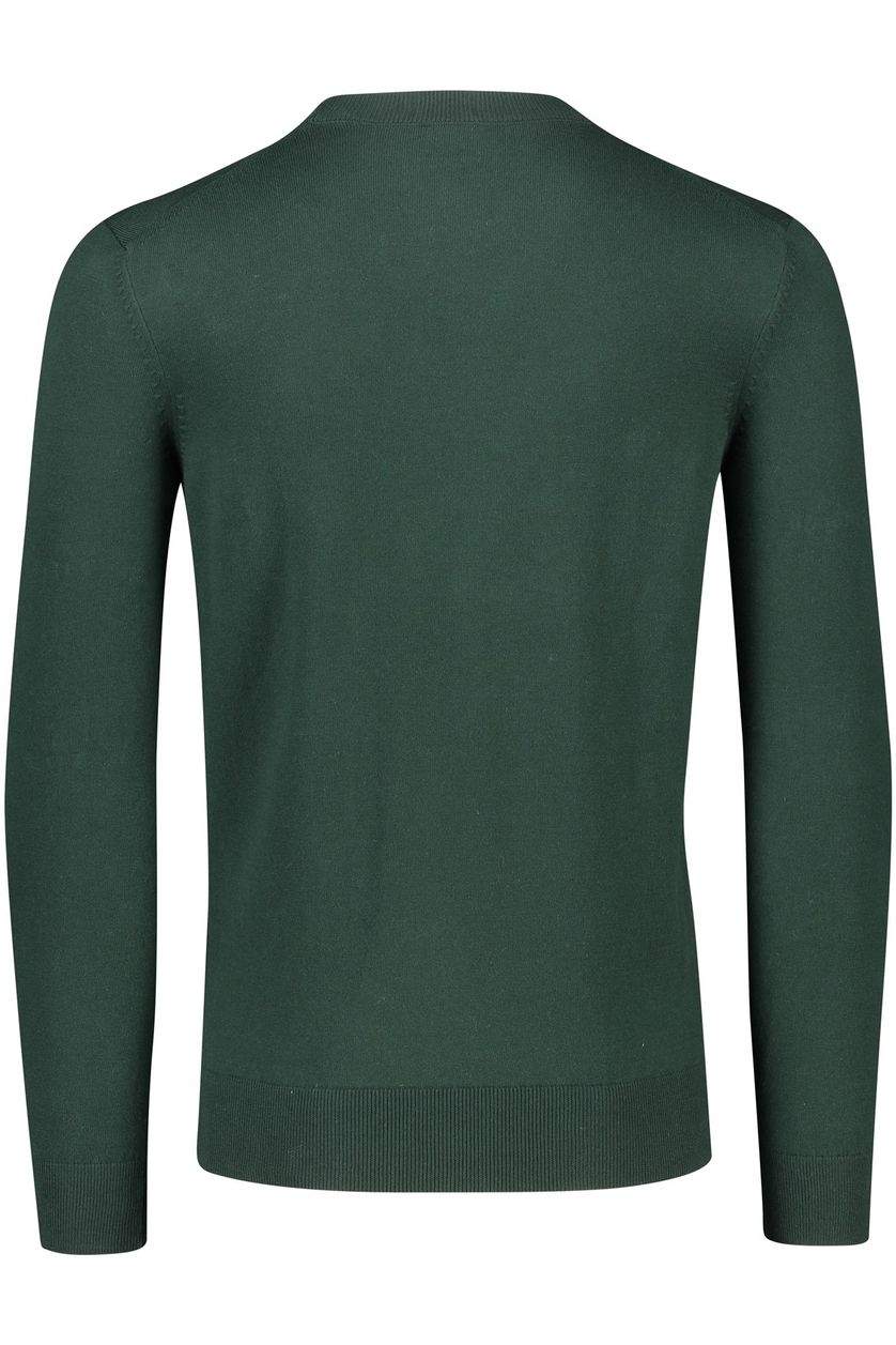 Hugo Boss trui groen effen katoen v-hals met logo