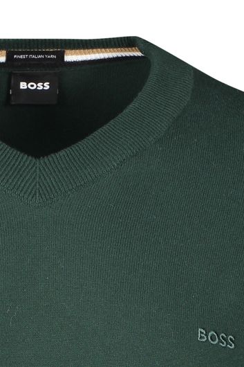Hugo Boss trui v-hals groen effen katoen met logo