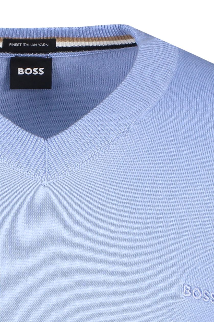Hugo Boss trui lichtblauw uni katoen v-hals 