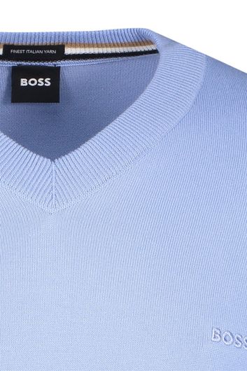Hugo Boss trui v-hals lichtblauw effen katoen met logo