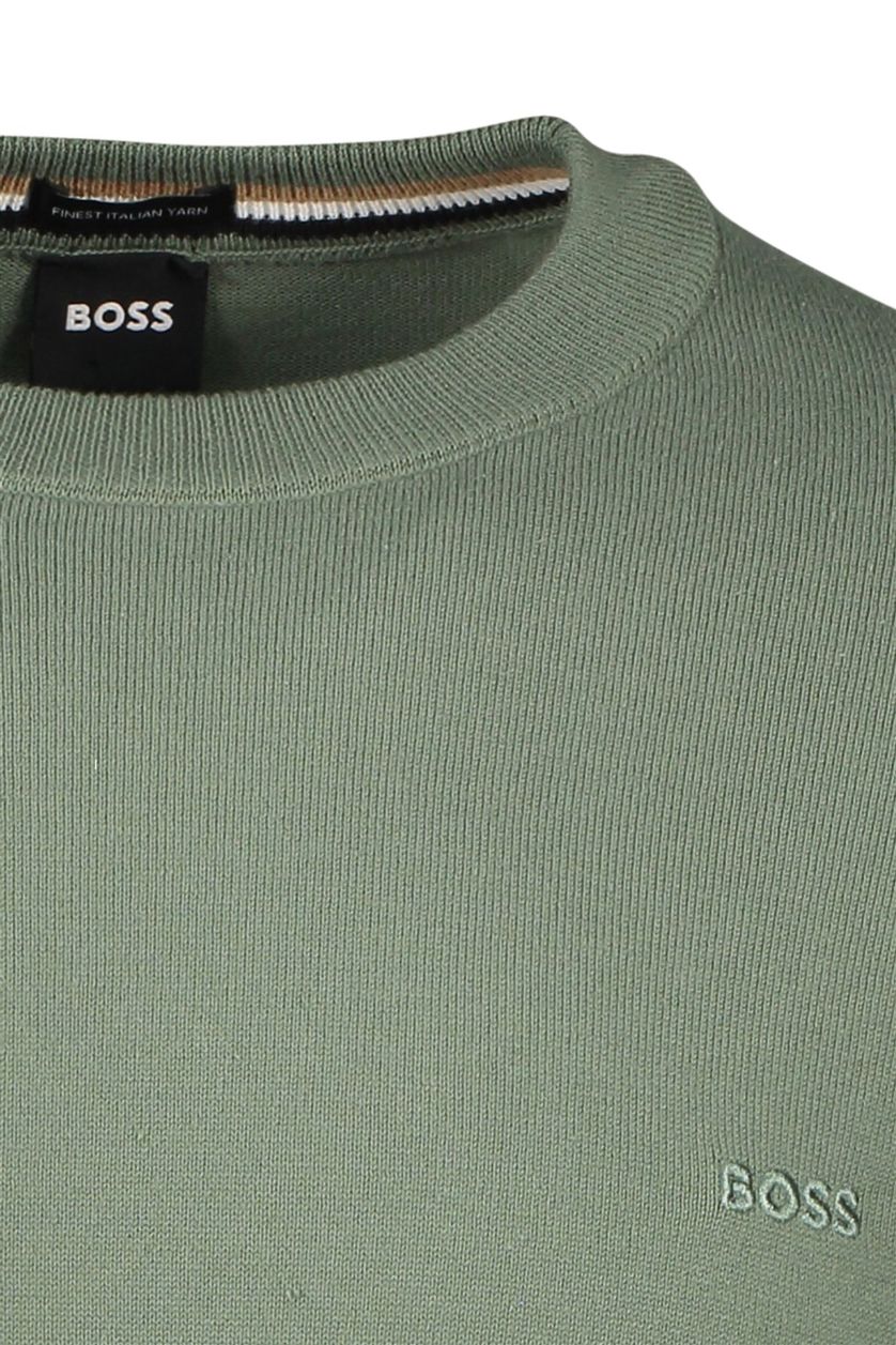 Hugo Boss trui groen effen katoen ronde hals ml 5