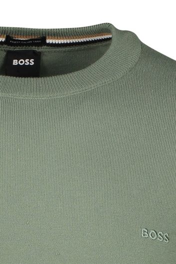 Hugo Boss trui ronde hals groen effen katoen met logo
