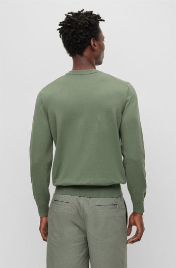 Hugo Boss trui ronde hals groen effen katoen met logo