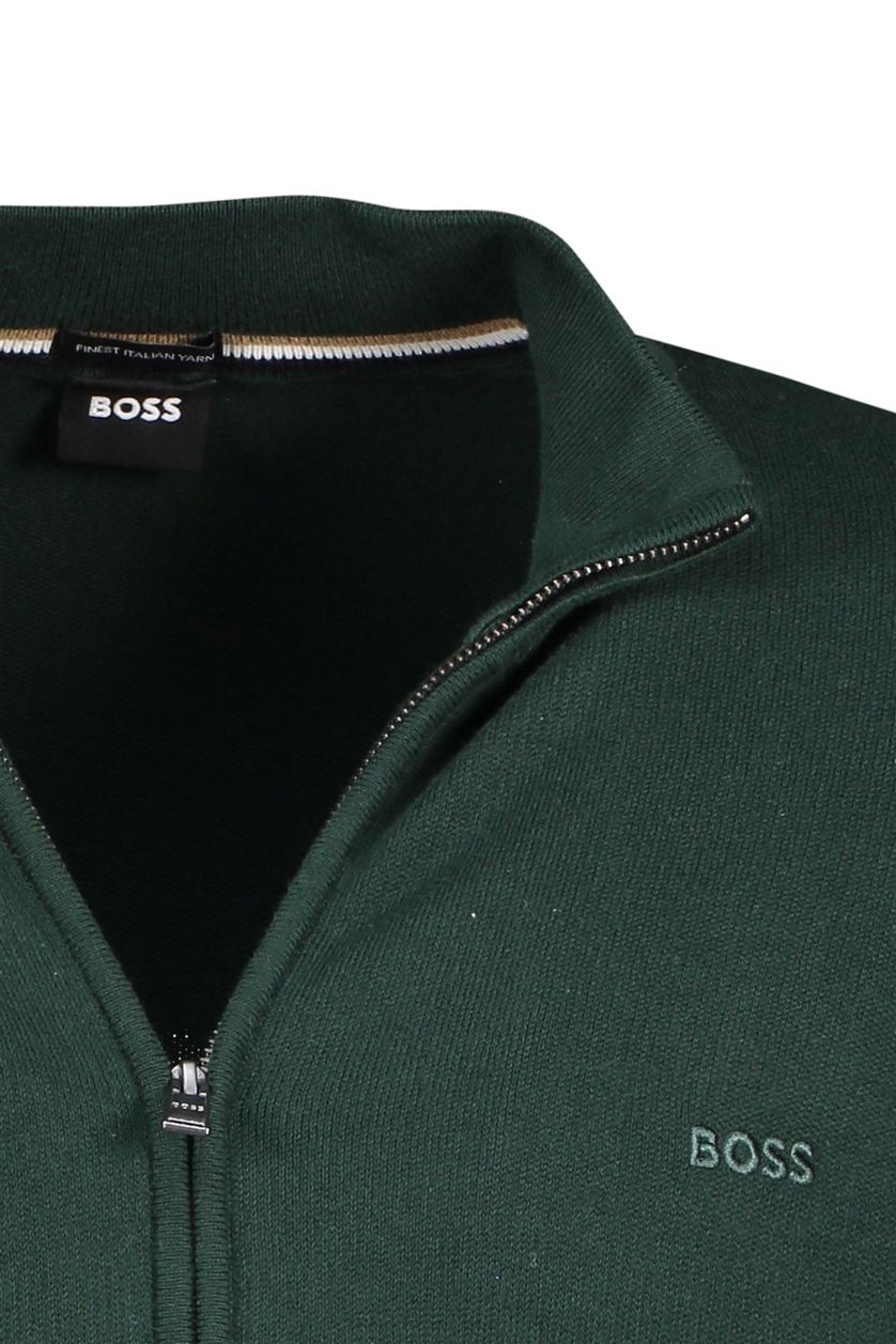 Hugo Boss vest groen effen katoen opstaande kraag rits met logo