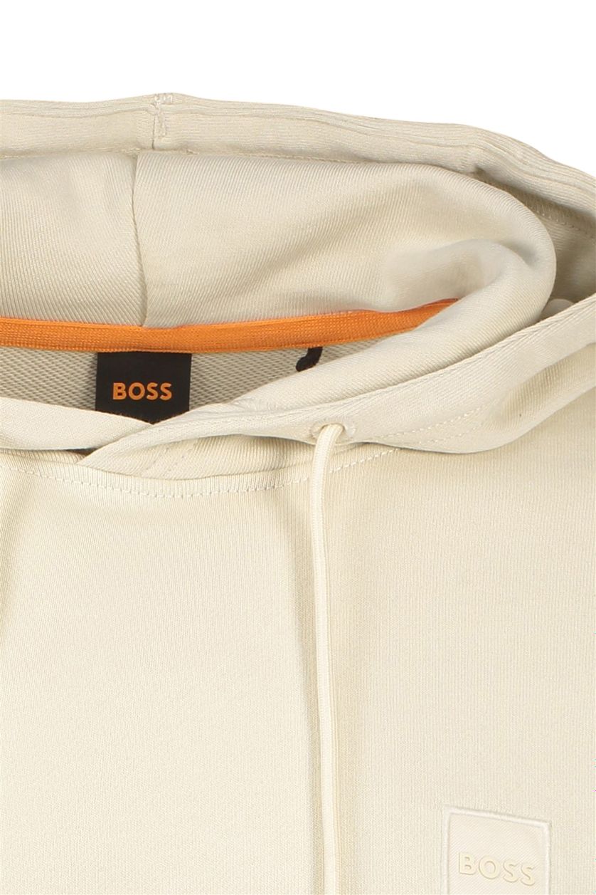 Hugo Boss sweater beige effen katoen hoodie met logo