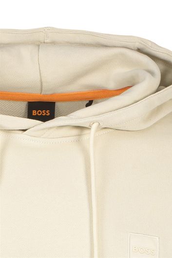 Hugo Boss sweater hoodie beige effen katoen met buidel